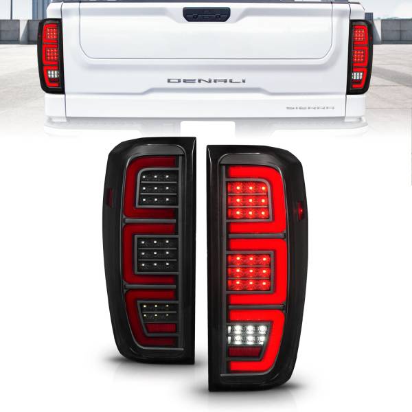 ANZO USA - Tail Light Set Full LED Tube Sequential Signal Black Housing Smoke Lens Pair GMC Sierra 1500 2019-2023, 2500 HD/3500 HD 2020-2023 ANZO USA
