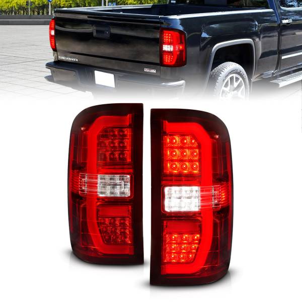 ANZO USA - Tail Light Set LED Tube Sequential Signal Chrome Housing Red/Clear Lens Pair GMC Sierra 1500/2500 HD/3500 HD 2014-2019, 1500 Limited 2019 ANZO USA