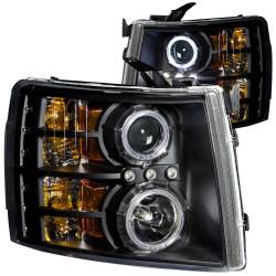 Headlight Set Projector w/Halo Clear Lens Black Housing Pair CCFL Chevrolet Silverado 1500 2007-2013, 2500 HD/3500 HD 2007-2014 ANZO USA