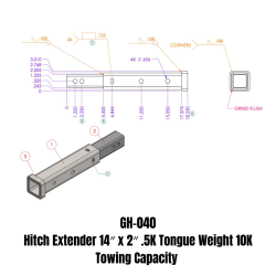 Hitch Extender 14 Inch x 2 Inch .5K TW 10K Towing Gen Y Hitch