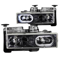 Headlight Set Crystal w/Halo Clear Lens Carbon Housing Pair Not For Use W/Sealed Beam Headlights Does Not Fit Models With Sealed Beam Headlights Chevy/GMC Trucks/SUVs 1988-2000 ANZO USA