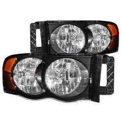 Headlight Set Crystal Clear Lens Black Housing Pair Dodge Ram 1500 2002-2005, 2500/3500 2003-2005 ANZO USA