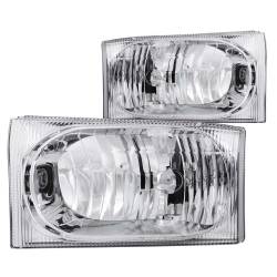 Headlight Set Crystal Clear Lens Chrome Housing Pair Not For Use W/Sealed Beam Headlights Ford Excursion 2000-2004, Ford F-250/F-350/F-450/F-550 Super Duty 1999-2004 ANZO USA