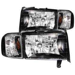 Headlight Set Crystal Clear Lens Black Housing Pair Does Not Fit Ram Models With Sport Package Dodge Ram 1500 1994-2001 Ram 2500/3500 1994-2002 ANZO USA