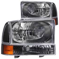 Headlight Set Crystal Clear Lens Black Housing Pair 2 Pc Does Not Fit F-250 Light Duty Or Sealed Beam Models Ford Excursion 2000-2004, Ford F-250/F-350/F-450/F-550 Super Duty 1999-2004 ANZO USA