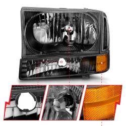 ANZO USA - Headlight Set Crystal Clear Lens Black Housing Pair 2 Pc Does Not Fit F-250 Light Duty Or Sealed Beam Models Ford Excursion 2000-2004, Ford F-250/F-350/F-450/F-550 Super Duty 1999-2004 ANZO USA - Image 5