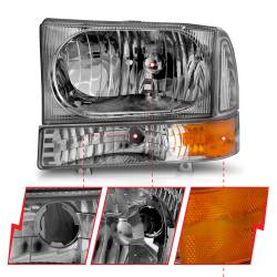 ANZO USA - Headlight Set Crystal Clear Lens Chrome Housing Pair 2pc Not For Use W/Sealed Beam Headlights Does Not Fit F-250 Light Duty Or Sealed Beam Models Ford Excursion 2000-2004, Ford F-250/F-350/F-450/F-550 Super Duty 1999-2004 ANZO USA - Image 5
