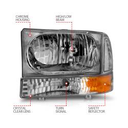 ANZO USA - Headlight Set Crystal Clear Lens Chrome Housing Pair 2pc Not For Use W/Sealed Beam Headlights Does Not Fit F-250 Light Duty Or Sealed Beam Models Ford Excursion 2000-2004, Ford F-250/F-350/F-450/F-550 Super Duty 1999-2004 ANZO USA - Image 6