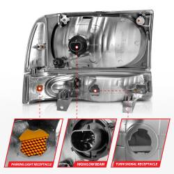ANZO USA - Headlight Set Crystal Clear Lens Chrome Housing Pair 2pc Not For Use W/Sealed Beam Headlights Does Not Fit F-250 Light Duty Or Sealed Beam Models Ford Excursion 2000-2004, Ford F-250/F-350/F-450/F-550 Super Duty 1999-2004 ANZO USA - Image 7