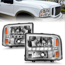 ANZO USA - Headlight Set Crystal Clear Lens Chrome Housing Pair w/1 Pc. LED Not For Use W/Sealed Beam Headlights Does Not Fit F-250 Light Duty Or Sealed Beam Models Ford Excursion 2000-2004, Ford F-250/F-350/F-450/F-550 Super Duty 1999-2004 ANZO USA - Image 4