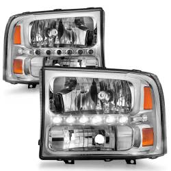 ANZO USA - Headlight Set Crystal Clear Lens Chrome Housing Pair w/1 Pc. LED Not For Use W/Sealed Beam Headlights Does Not Fit F-250 Light Duty Or Sealed Beam Models Ford Excursion 2000-2004, Ford F-250/F-350/F-450/F-550 Super Duty 1999-2004 ANZO USA - Image 5