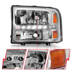 ANZO USA - Headlight Set Crystal Clear Lens Chrome Housing Pair w/1 Pc. LED Not For Use W/Sealed Beam Headlights Does Not Fit F-250 Light Duty Or Sealed Beam Models Ford Excursion 2000-2004, Ford F-250/F-350/F-450/F-550 Super Duty 1999-2004 ANZO USA - Image 6