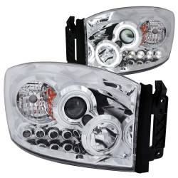 Headlight Set Projector w/Halo Clear Lens Chrome Housing Pair CCFL Dodge Ram 1500/2500/3500 2006-2008 ANZO USA