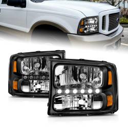 ANZO USA - Headlight Set Crystal Clear Lens Black Housing w/1 Pc. LED Strip Pair Not For Use W/Sealed Beam Headlights Does Not Fit F-250 Light Duty Or Sealed Beam Models Ford Excursion 2000-2004, Ford F-250/F-350/F-450/F-550 Super Duty 1999-2004 ANZO USA - Image 4