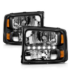 ANZO USA - Headlight Set Crystal Clear Lens Black Housing w/1 Pc. LED Strip Pair Not For Use W/Sealed Beam Headlights Does Not Fit F-250 Light Duty Or Sealed Beam Models Ford Excursion 2000-2004, Ford F-250/F-350/F-450/F-550 Super Duty 1999-2004 ANZO USA - Image 5