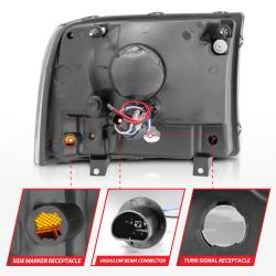 ANZO USA - Headlight Set Crystal Clear Lens Black Housing w/1 Pc. LED Strip Pair Not For Use W/Sealed Beam Headlights Does Not Fit F-250 Light Duty Or Sealed Beam Models Ford Excursion 2000-2004, Ford F-250/F-350/F-450/F-550 Super Duty 1999-2004 ANZO USA - Image 8