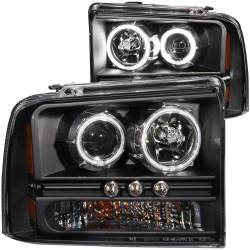 Headlight Set Projector w/Halo Clear Lens Black Housing w/1 Pc. LED Strip Pair CCFL Does Not Fit F-250 Light Duty Or Sealed Beam Models Ford Excursion 2005, Ford F-250/F-350/F-450/F-550 Super Duty 2005-2007 ANZO USA