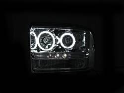 ANZO USA - Headlight Set Projector w/Halo Clear Lens Chrome Housing Pair w/1 Pc. LED Does Not Fit F-250 Light Duty Or Sealed Beam Models Ford F-250/F-350/F-450/F-550 Super Duty 2005-2007 ANZO USA - Image 3
