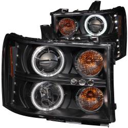 Headlight Set Projector w/Halo Clear Lens Black Housing Pair CCFL GMC Sierra 1500 2007-2013, 2500 HD/3500 HD 2007-2014 ANZO USA