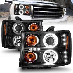 ANZO USA - Headlight Set Projector w/Halo Clear Lens Black Housing Pair CCFL GMC Sierra 1500 2007-2013, 2500 HD/3500 HD 2007-2014 ANZO USA - Image 4