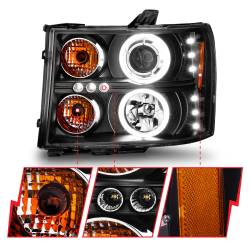 ANZO USA - Headlight Set Projector w/Halo Clear Lens Black Housing Pair CCFL GMC Sierra 1500 2007-2013, 2500 HD/3500 HD 2007-2014 ANZO USA - Image 6