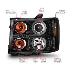 ANZO USA - Headlight Set Projector w/Halo Clear Lens Black Housing Pair CCFL GMC Sierra 1500 2007-2013, 2500 HD/3500 HD 2007-2014 ANZO USA - Image 7