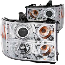 Headlight Set Projector w/Halo Clear Lens Chrome Housing Pair CCFL GMC Sierra 1500 2007-2013, 2500 HD/3500 HD 2007-2014 ANZO USA