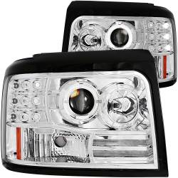 Headlight Set Projector w/Halo Clear Lens Chrome Housing Pair W/Side Marker And Parking Lights Ford Bronco/F-150/F-250 1992-1996, Ford F-250 HD 1997, Ford F-350 1992-1998 ANZO USA
