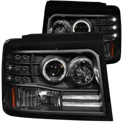 Headlight Set Projector w/Halo Clear Lens Black Housing Pair W/Side Marker And Parking Lights Ford Bronco/F-150/F-250 1992-1996, Ford F-250 HD 1997, Ford F-350 1992-1998 ANZO USA