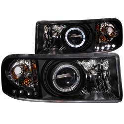 Headlight Set Projector w/Halo Clear Lens Black Housing Pair Does Not Fit Ram Models With Sport Package Dodge Ram 1500 1994-2001, Dodge Ram 2500/3500 1994-2002 ANZO USA
