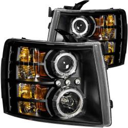 Headlight Set Projector w/Halo Clear Lens Black Housing Pair Chevrolet Silverado 1500 2007-2013, 2500 HD/3500 HD 2007-2014 ANZO USA