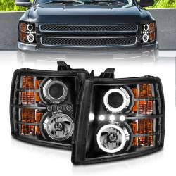 ANZO USA - Headlight Set Projector w/Halo Clear Lens Black Housing Pair Chevrolet Silverado 1500 2007-2013, 2500 HD/3500 HD 2007-2014 ANZO USA - Image 4