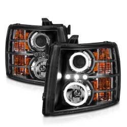 ANZO USA - Headlight Set Projector w/Halo Clear Lens Black Housing Pair Chevrolet Silverado 1500 2007-2013, 2500 HD/3500 HD 2007-2014 ANZO USA - Image 5