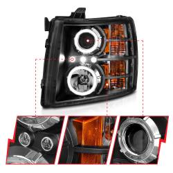 ANZO USA - Headlight Set Projector w/Halo Clear Lens Black Housing Pair Chevrolet Silverado 1500 2007-2013, 2500 HD/3500 HD 2007-2014 ANZO USA - Image 6