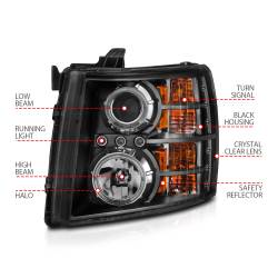 ANZO USA - Headlight Set Projector w/Halo Clear Lens Black Housing Pair Chevrolet Silverado 1500 2007-2013, 2500 HD/3500 HD 2007-2014 ANZO USA - Image 7