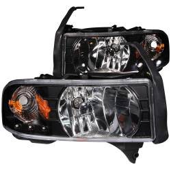 Headlight Set Crystal Clear Lens Black Housing Pair w/1 Pc. LED Does Not Fit Ram Models With Sport Package Dodge Ram 1500 1994-2001, Dodge Ram 2500/3500 1994-2002 ANZO USA