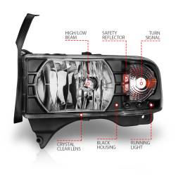 ANZO USA - Headlight Set Crystal Clear Lens Black Housing Pair w/1 Pc. LED Does Not Fit Ram Models With Sport Package Dodge Ram 1500 1994-2001, Dodge Ram 2500/3500 1994-2002 ANZO USA - Image 7