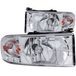 Headlight Set Crystal Clear Lens Chrome Housing Pair w/1 Pc. LED Does Not Fit Ram Models With Sport Package Dodge Ram 1500 1994-2001, Dodge Ram 2500/3500 1994-2002 ANZO USA