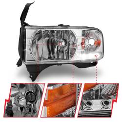 ANZO USA - Headlight Set Crystal Clear Lens Chrome Housing Pair w/1 Pc. LED Does Not Fit Ram Models With Sport Package Dodge Ram 1500 1994-2001, Dodge Ram 2500/3500 1994-2002 ANZO USA - Image 6
