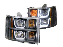 Headlight Set Projector Clear Lens Black Housing Pair W/U-Bar Does Not Fit Models With Factory HID Bulbs GMC Sierra 1500 2007-2013, 2500 HD/3500 HD 2007-2014 ANZO USA