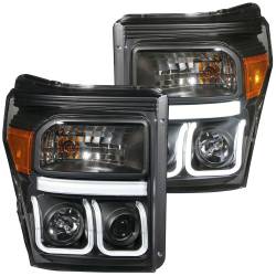Headlight Set Projector Clear Lens Black Housing Pair W/U-Bar Ford F-250 Super Duty/F-350/F-450 Super Duty 2011-2015 ANZO USA