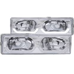 Headlight Set Crystal W/Low Brow Crystal Clear Lens Chrome Housing Pair Chevy/GMC Trucks/SUVs 1988-2000 ANZO USA