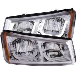 Headlight Set Projector Clear Lens Chrome Housing Pair W/U-Bar Does Not Fit Avalanche Models With Body Cladding Chevrolet Avalanche 1500/Avalanche/Avalanche Silverado 2500 2003-2006, Chevrolet Silverado 1500/1500 HD/2500 HD/3500 2003-2007 ANZO USA