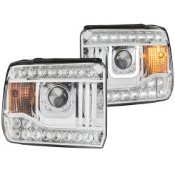 Headlight Set Projector Clear Lens Chrome Housing Pair W/U-Bar GMC Sierra/1500 2014-2015, GMC Sierra 2500 HD/3500 HD 2015-2019 ANZO USA