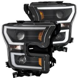 Headlight Set Projector Amber Lens Black Housing Pair W/Plank Style Design Ford F-150 2015-2017 ANZO USA