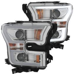 Headlight Set Projector Amber Lens Chrome Housing Pair W/Plank Style Design Ford F-150 2015-2017 ANZO USA
