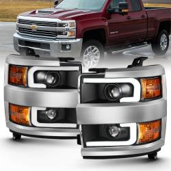 Projector Headlights W/ Plank Style Design Black W/ Amber Chevrolet Silverado 2500 HD/3500 HD 2015-2019 ANZO USA