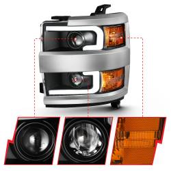 ANZO USA - Projector Headlights W/ Plank Style Design Black W/ Amber Chevrolet Silverado 2500 HD/3500 HD 2015-2019 ANZO USA - Image 3