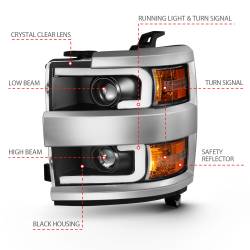 ANZO USA - Projector Headlights W/ Plank Style Design Black W/ Amber Chevrolet Silverado 2500 HD/3500 HD 2015-2019 ANZO USA - Image 4
