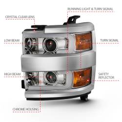 ANZO USA - Projector Headlights W/ Plank Style Design Chrome W/ Amber Chevrolet Silverado 2500 HD/3500 HD 2015-2019 ANZO USA - Image 4